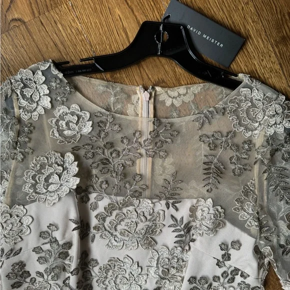 David Meister Silver Nude Floral Midi Dress - Picture 6 of 8